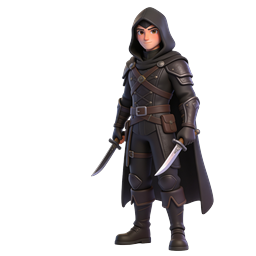 Hooded Assassin 3D Character Icon with Dual Daggers