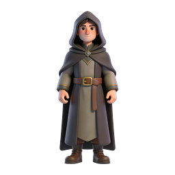 フード付きマント姿のファンタジーキャラクター3Dアイコン