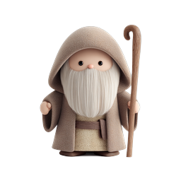 Charming Hooded Hermit Character Icon with Wooden Staff