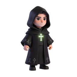 Hooded Priest Character 3D Icon with Glowing Cross