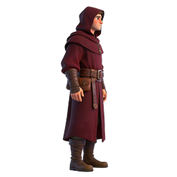 Ícone de renderização 3D de personagem de fantasia viajante com capuz