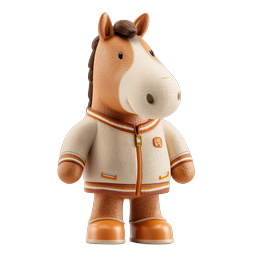 Icona 3D di personaggio cavallo carino con giacca Varsity