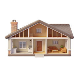 3D House Cross-Section Icon | Clay Style Home