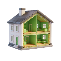 3D House Cross-Section Icon - Architectural Render