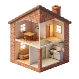 Isometric Brick House Cross-Section Interior Icon