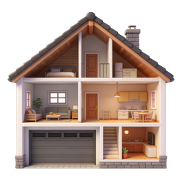 3D House Cross-Section Icon | Architectural Cutaway