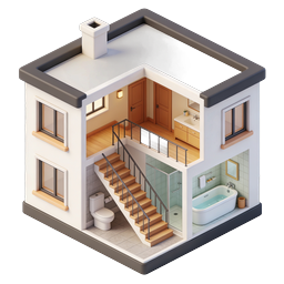 Isometric 3D House Cross-Section Interior Illustration Icon