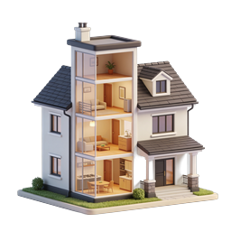 Modern House Cross-Section 3D Render Icon