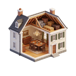 Illustrazione 3D di un interno di casa in sezione isometrica