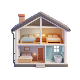 3D Dollhouse Cross-Section Home Interior Icon