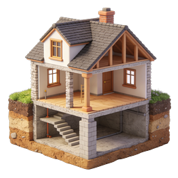 House Foundation Cross-Section 3D Illustration Icon
