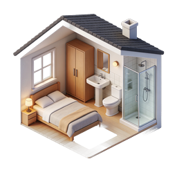 Isometric House Interior with Bedroom and Bathroom