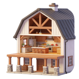 Charming House Kitchen Cutaway 3D Icon