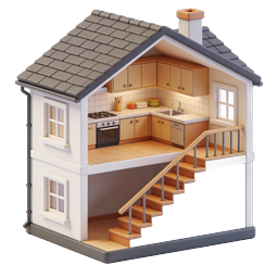 3D Cutaway House Kitchen Interior Icon for Real Estate