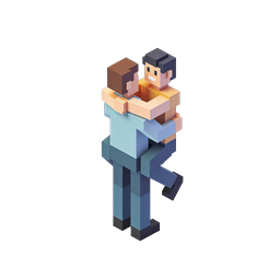 Isometric Voxel Couple Hugging Icon - 3D People