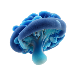 3D Human Brain Icon - Realistic Blue Anatomical Illustration