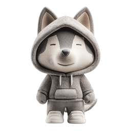 Icona 3D di personaggio Husky carino con felpa grigia
