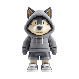 Personaggio cane husky carino con felpa con cappuccio grigia - icona 3D