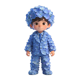 绣球花男孩角色 - 3D 花卉图标设计