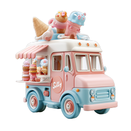 Cute Ice Cream Truck Icon - Pastel 3D Dessert Vehicle
