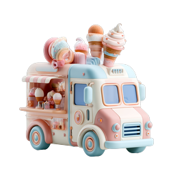 Cute Pastel Ice Cream Truck 3D Icon - Dessert Vehicle