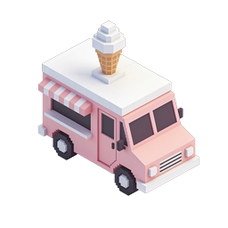 Pink Ice Cream Truck Isometric 3D Icon