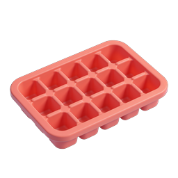 Icône 3D Bac à Glaçons - Design d'ustensile de cuisine rouge corail