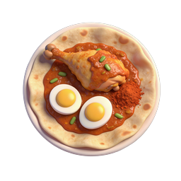 Indian Food Plate 3D Icon - Curry, Naan & Eggs