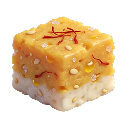 Traditional Indian Sweet Barfi 3D Icon - Golden Mithai