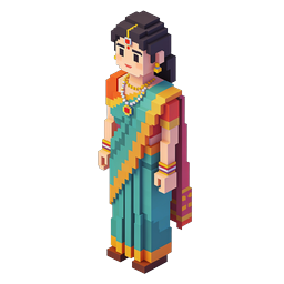 Traditional Indian Woman in Sari - 3D Voxel Icon