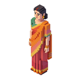 Indian Woman Sari Voxel Icon - 3D Isometric Character