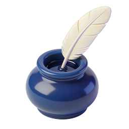 Inkwell with Quill Pen 3D Icon - Classic Writing Symbol