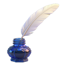 Vintage Blue Inkwell with White Quill Pen Icon