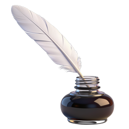 Realistic Glass Inkwell with White Quill Feather Icon
