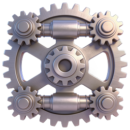 Interlocking Gears Icon | Metallic Mechanical Design