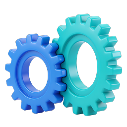 Interlocking Gears Icon - Gold & Silver 3D Render