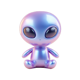 Iridescent Alien Character 3D Icon - Holographic Space Design