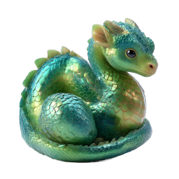 Rendering 3D Drago Verde Iridescente – Icona Creatura Fantasy Carina