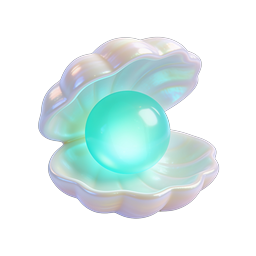 Iridescent Pearl in Open Oyster Shell 3D Icon