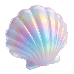 Iridescent Seashell Icon - Holographic 3D Shell