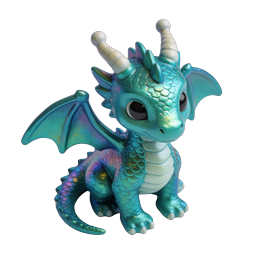 Iridescent Teal Dragon Figurine - Cute Fantasy Toy Icon
