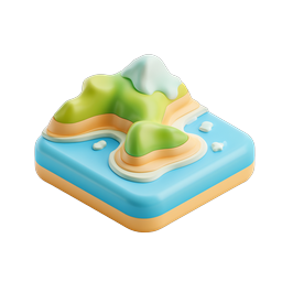 3D Island Map Icon - Tropical Landscape Design