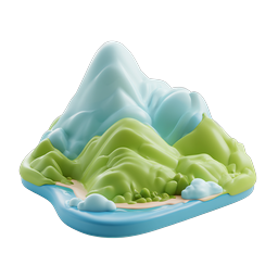 3D Island Mountain Landscape Icon - Clay Style