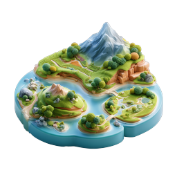 3D-иконка изометрического горного пейзажа с островом
