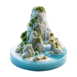 3D Island Mountain Waterfall Icon | Nature Miniature Scene