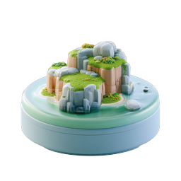 3D 自然の島アイコン - 水上の緑豊かな崖