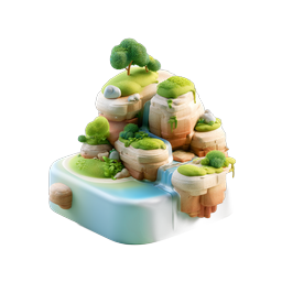 ไอคอนไดโอรามาน้ำตกบนเกาะ 3D สุดน่ารัก - สไตล์ดินปั้น