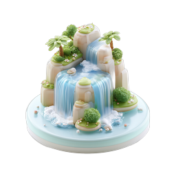 Island Waterfall Diorama 3D Clay Icon - Tropical Nature Scene