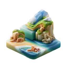 3D Изометрическая иконка водопада на тропическом острове