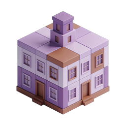 Isometric Block Building Icon - Purple Voxel House